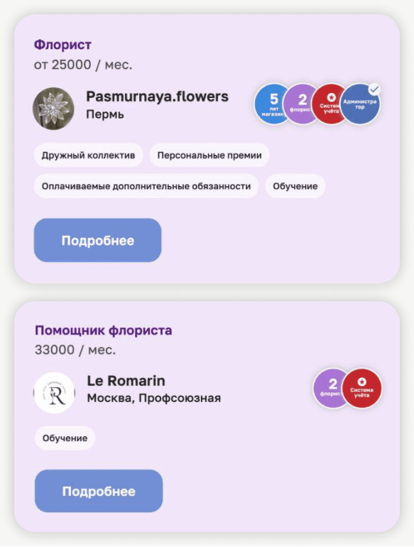 2.1 График работы, должностные обязанности и требования к флористам